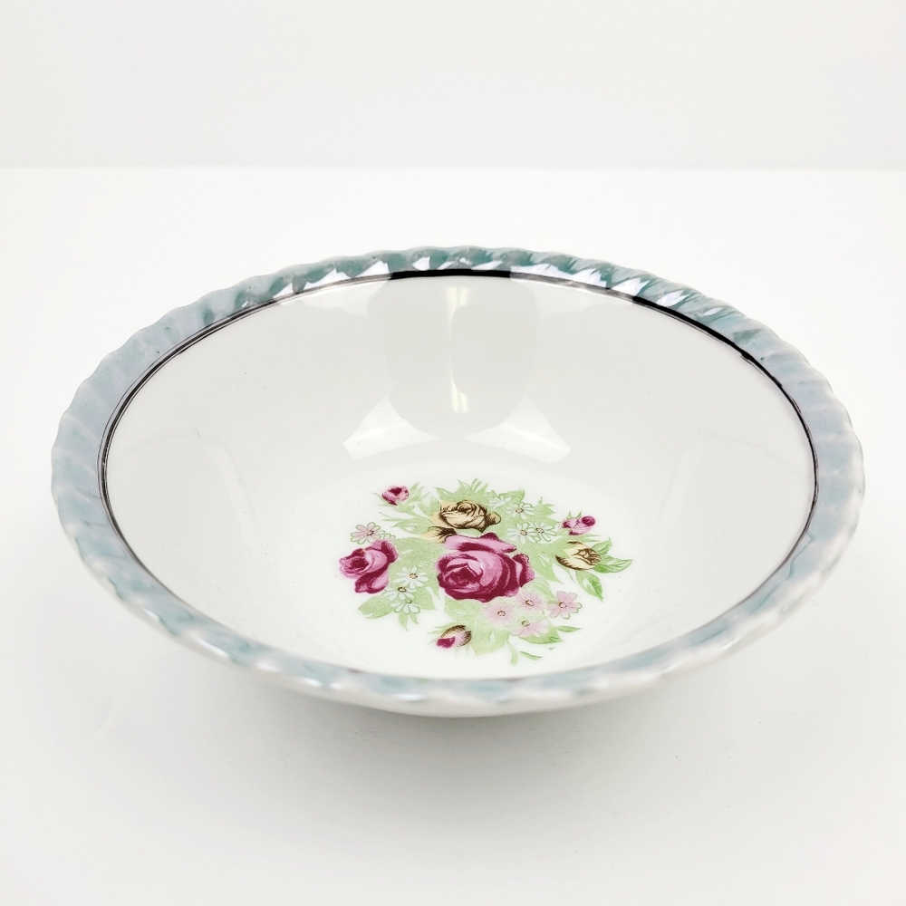 Vintage Lusterware Floral Cereal Bowl 6" Scalloped Rim Japan EUC